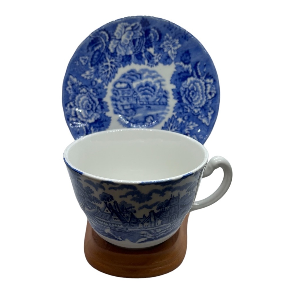 Vintage Blue & White English Teacup and Saucer Woods and Sons Fine Tableware